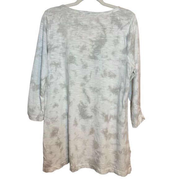 Pure Jill Square Neck Tunic Grey Cream Lagenlook Sz L Tall - Picture 2 of 11